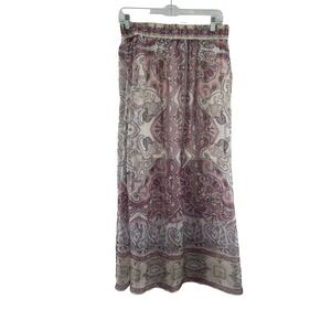 Hale Bob Skirt Womens Medium‎ Pink Purple Ivory Silk Blend Boho Paisley Maxi